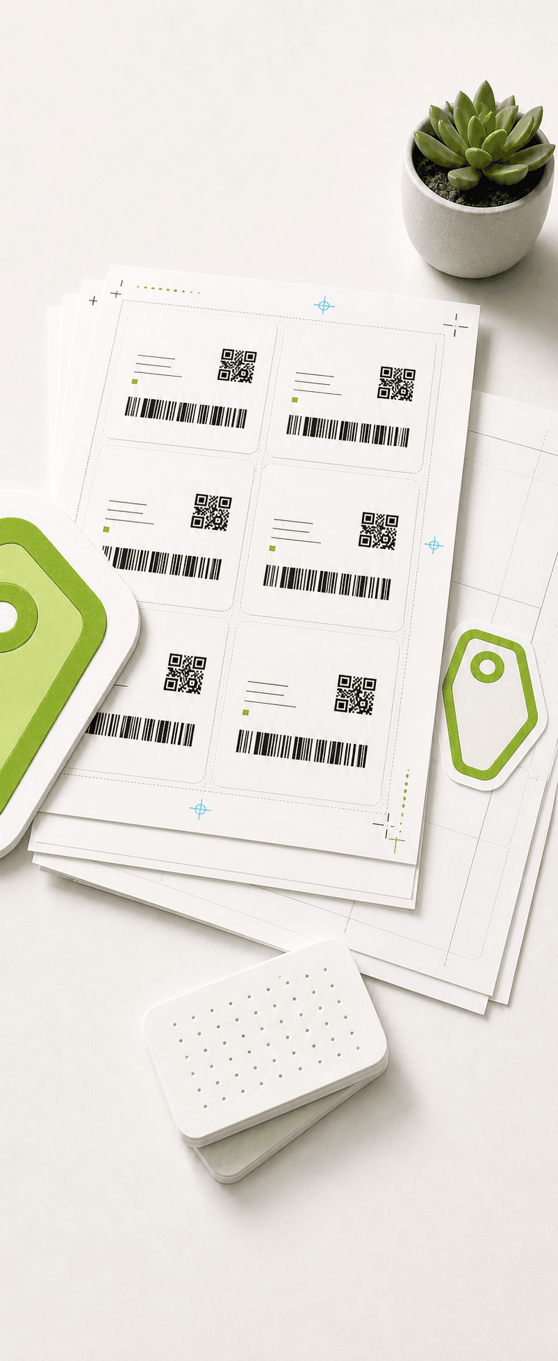Organized printable label sheets with calibration marks